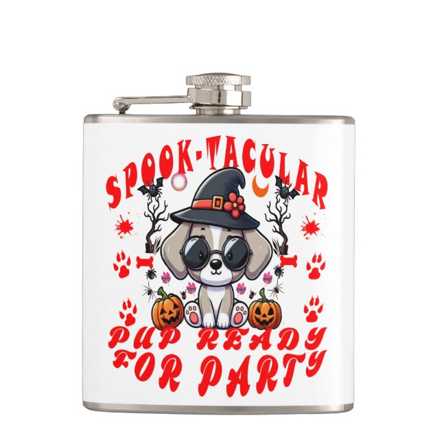 Flasques Amusant Halloween Chien Citrouille design pour ani (Devant)