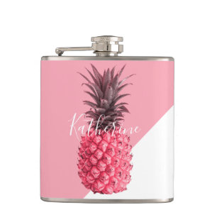 Flasques Ananas rose et blanc tropical girly mignon