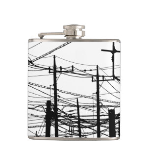 Flasques Ancien téléphone et lignes électriques