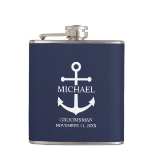 Flasques Ancre bleue marine nautique personnalisée pour gar