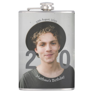 Flasques anniversaire 20 ans nom photo date homme bleu blan