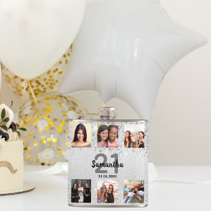 Flasques Anniversaire argent parties scintillant nom photo