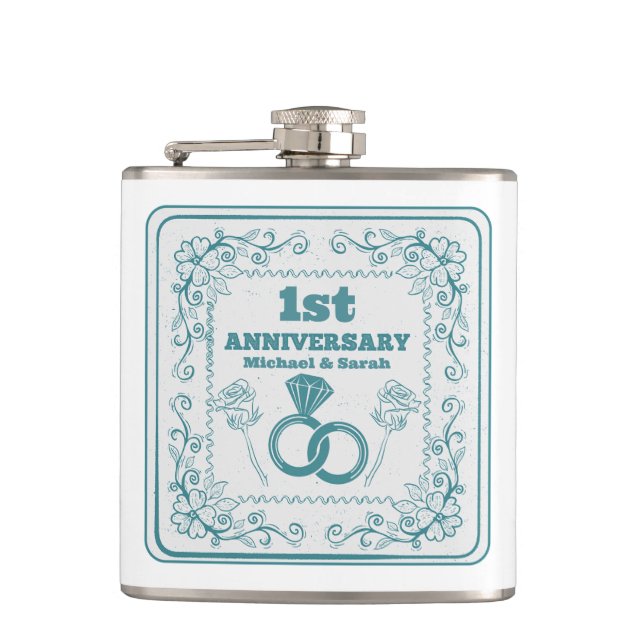 Flasques Anniversaire Floral mariage année personnalisable (Devant)