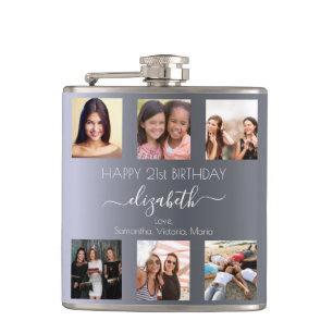 Flasques Anniversaire photo personnalisée collage argent mé