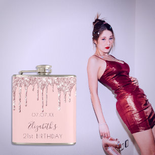 Flasques Anniversaire rose pâle gouttes de parties scintill
