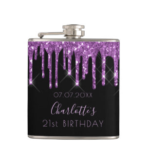 Flasques Anniversaire violet parties scintillant noir monog