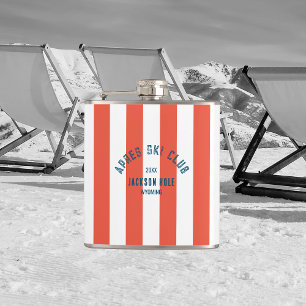 Flasques Apres Ski Club Retro Red Stripe Lieu personnalisé