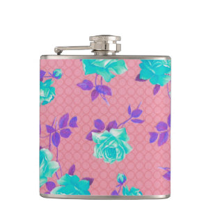 Flasques Aqua Turquoise et rose Floral Print