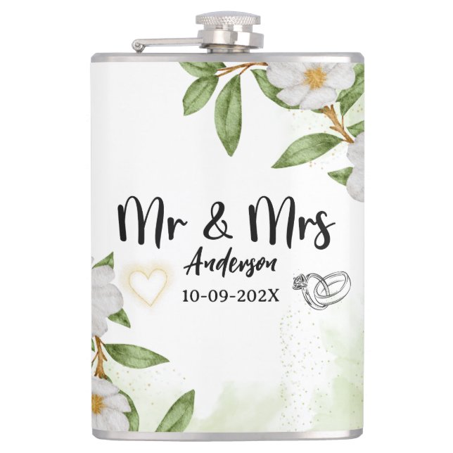 Flasques Aquarelle florale blanche et verte moderne (Devant)