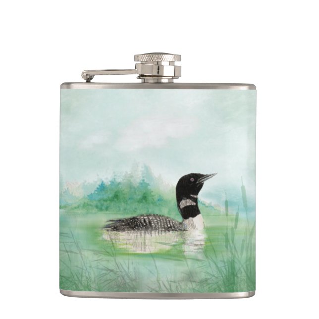 Flasques Aquarelle Loon Wilderness Oiseau Nature Art (Devant)