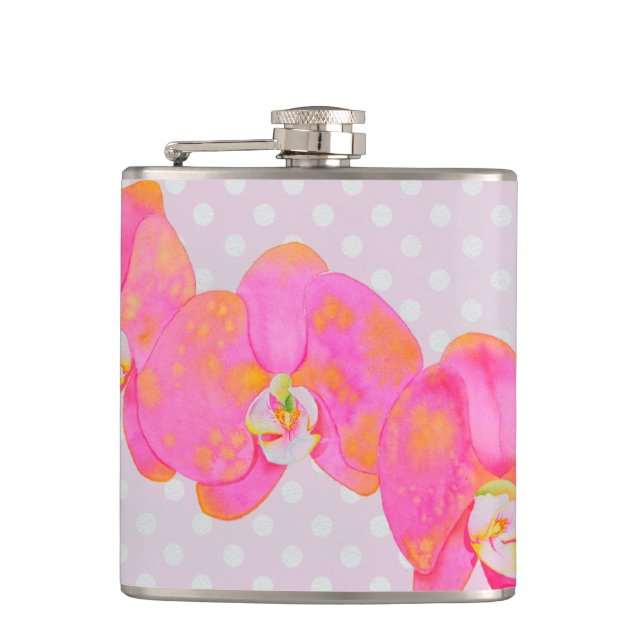 Flasques aquarelle peinture tropicale rose floral Orchidée (Devant)