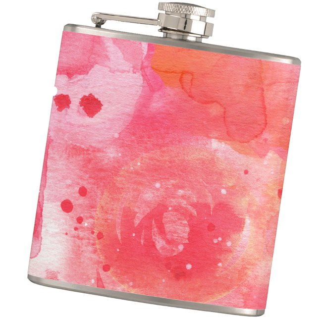 Flasques Aquarelle rose Abstraite (Abstract pink watercolor splash hip flask)
