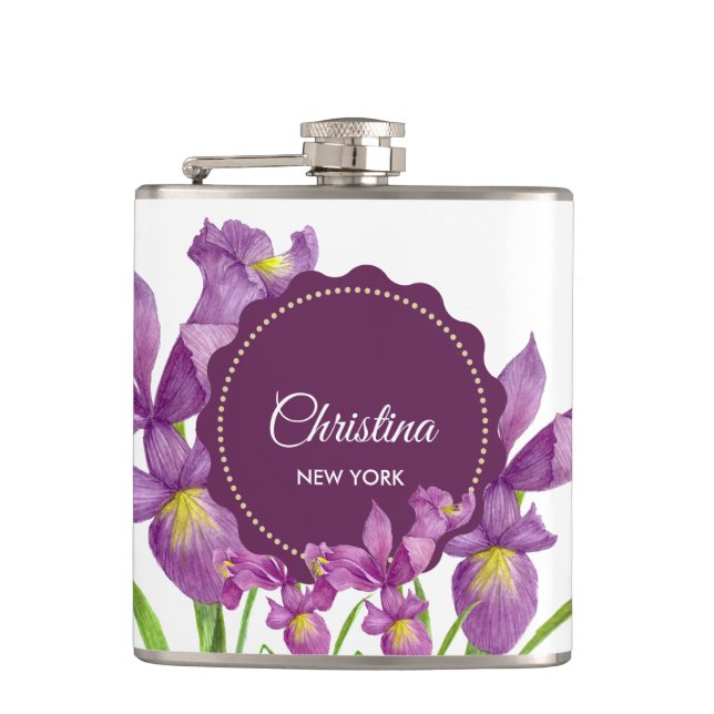 Flasques Aquarelle violet Iris illustration botanique (Devant)