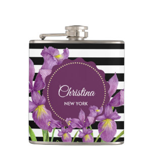 Flasques Aquarelle violet Iris noir blanc Motif