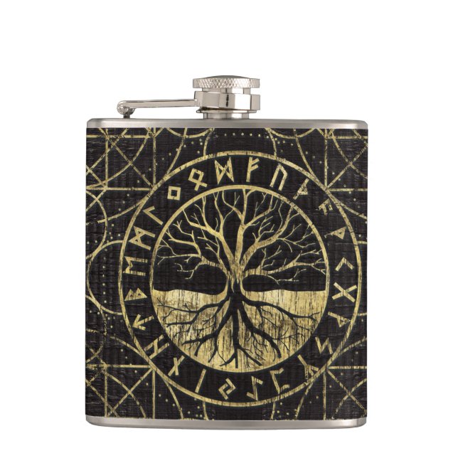 Flasques Arbre de la vie - Yggdrasil et runes (Devant)