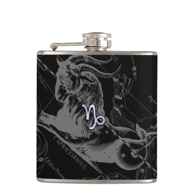 Flasques Argent Chrome comme Capricorne signe Zodiac Heveli (Devant)