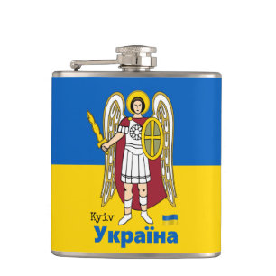 Flasques Armoiries de la ville de Kiev, drapeau ukrainien