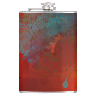Flasques Art abstrait numérique grunge rouge, aqua et or