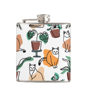 Flasques Art de trait dessin chats et fleurs