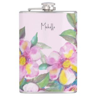 Flasques Artistic Peach Flowers Aquarelle Personnalisée