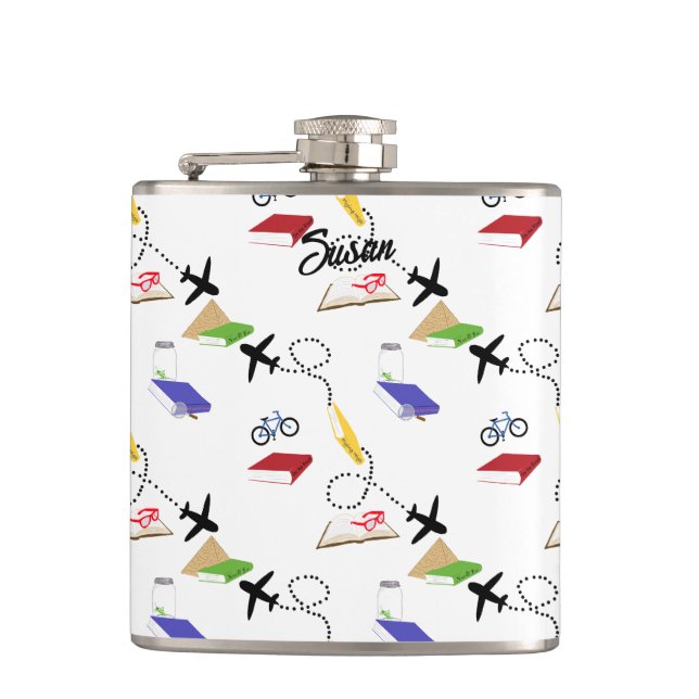 Flasques Avion Bicyclette Livre rouge jaune bleu blanc (Devant)