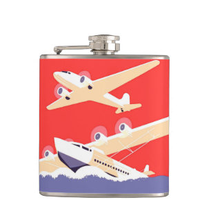 Flasques Avion en vol vintage WPA coloré