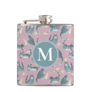 Flasques Bad Grey Tabby Chats Frappe Stuff Over & Monogramm