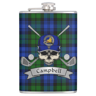 Flasques Badge Campbell & Tartan Personnalisé Skull Golf