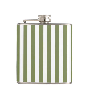 Flasques Bandes de bonbons vert olive et blanc