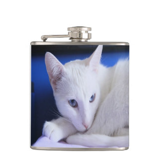 Flasques Beau Chat Blanc/Ajoutez la photo de votre animal