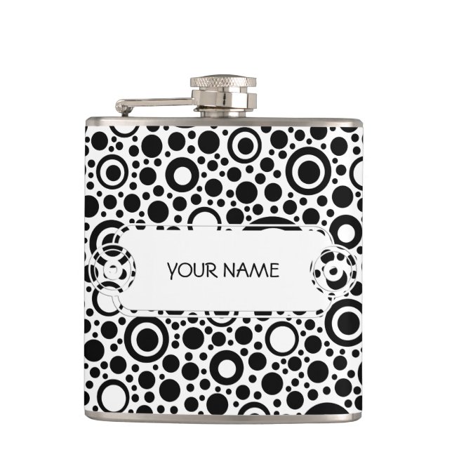 Flasques Black Dots & Circle Pattern + your text & backgr. (Devant)