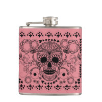 Black Retro Floral Sugar Skull Green Accents