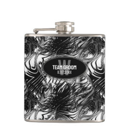 Flasques Black White Wavy Motif Groomsmen Cadeau