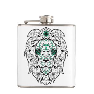 Flasques Blanc noir et vert Parties scintillant Lion Crâne