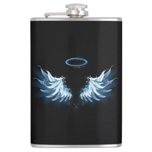 Flasques Blue Glowing Angel Wings on black background