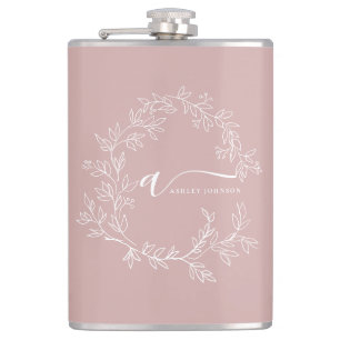 Flasques Blush Dusty rose moderne Script Girl Monogramme No