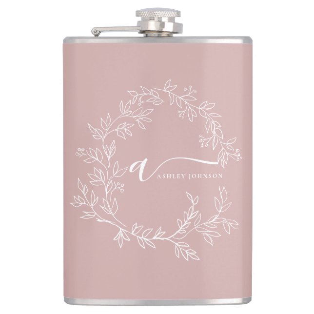 Flasques Blush Dusty rose moderne Script Girl Monogramme No (Devant)