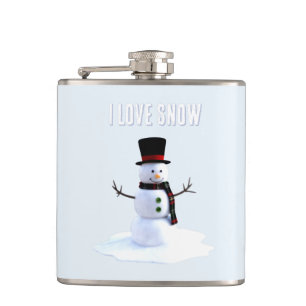 Flasques Bonhomme de neige avec chapeau et écharpe. J'aime