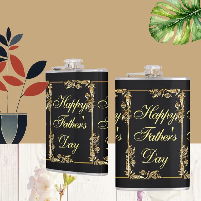 Flasques Bonne Fête des pères Moderne Calligraphie Fils Feu (Happy Fathers Day Modern Calligraphy Leafy Swirls Flask)