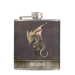 Flasques Bouclier Viking Dragon Cuir Aspect Cuivre