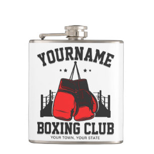 Flasques Boxeur Pro AJOUTER NOM Gants Rouges Boxe sur Ring
