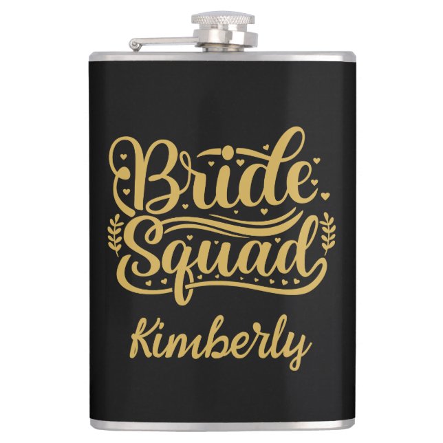 Flasques Bride Squad Black et Gold Word Art Personnalisé (Devant)