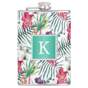 Flasques Bright Tropical Floral avec Monogramme