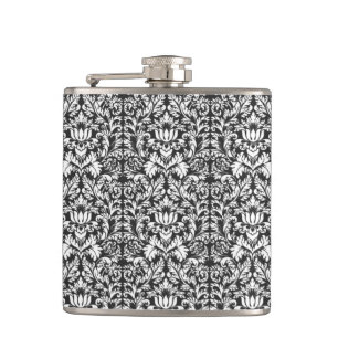 Flasques Brocard de dentelle en damas noir et blanc vintage