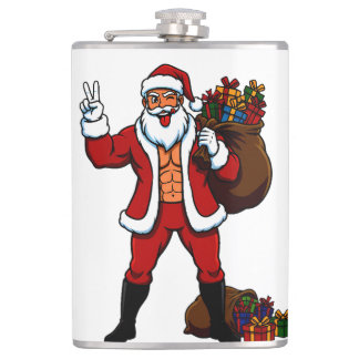 Flasques Buff Santa Peace Sign! Ripped Abs & Funny Christma