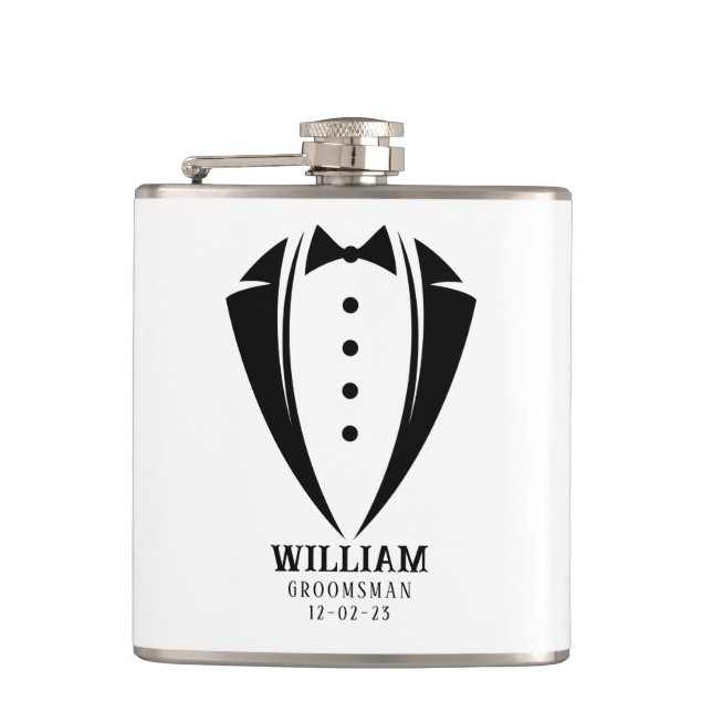 Flasques Cadeau moderne noir et blanc Tuxedo Groomsman (Devant)