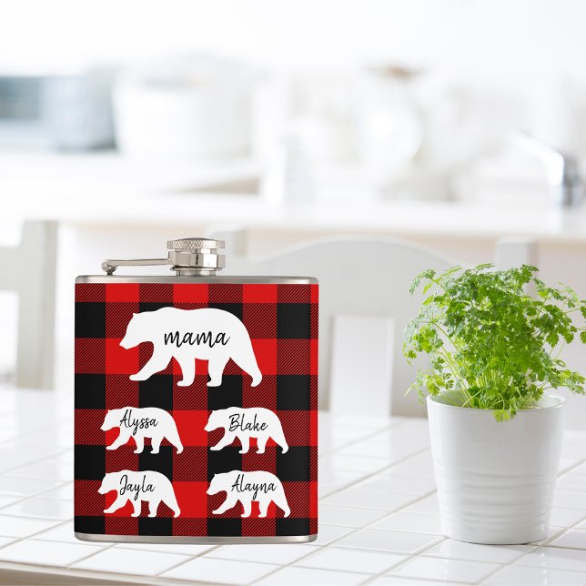 Flasques Cadeau moderne Rouge Plaid Et Blanc Mama Ours (Créateur téléchargé)