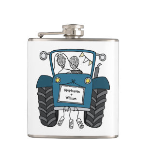 Flasques Cadeau personnalisé Mariage campagnard tracteur bl