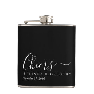 Flasques Cadeaux de mariage personnalisés Noir Blanc Cheers