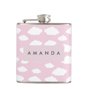 Flasques Cadeaux de nuages roses de Monogramme personnalisé